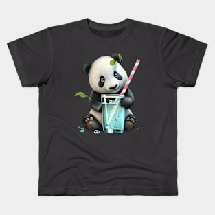 Panda with a glass of soda Kids T-Shirt